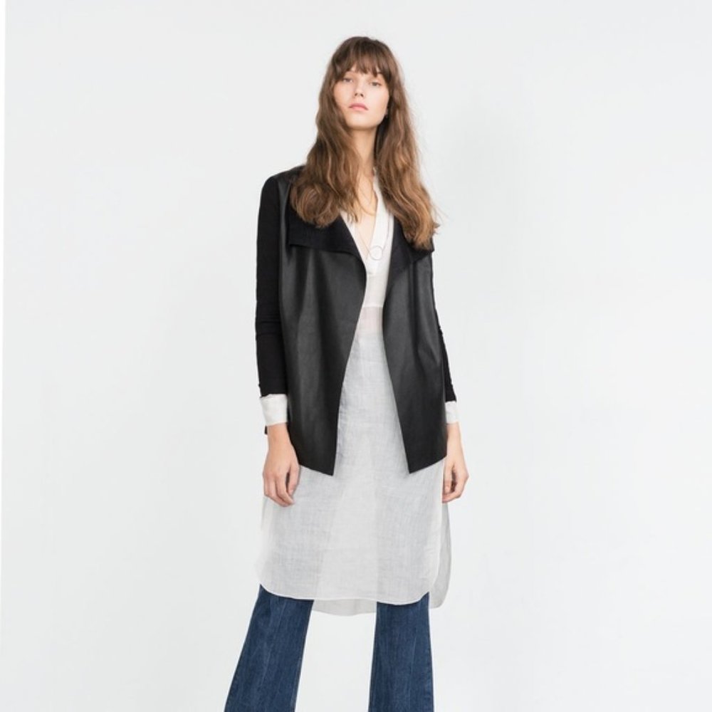 Zara Waterfall Open Faux Leather Sheer Sleeve